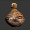 Traditional Decorative Furniture Piece In Terracotta With Intricate Geometric Patterns And Ornate Design