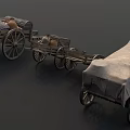 Vintage Wooden Carts With Canvas Cover And Loaded Goods On Wheels