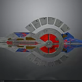 Futuristic Silver Water Vehicle With Red Circular Center Blue Accents And Gear Like Structure