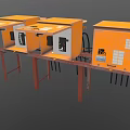 Orange Switch Panels with Open Covers Mounted on Metal Stands Industrial Setup 3d model