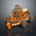 Vintage Wooden Boat With Upper Cabin Wooden Deck And Decorative Propulsion Wheels