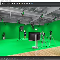 Modern Public Office Space With Green Walls Camera Tripods Lighting And Wooden Floor