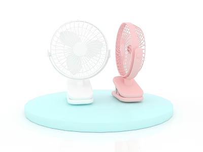 Two Air Cooler Fans White And Pink On Light Blue Round Platform 3d model