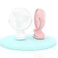 Two Air Cooler Fans White And Pink On Light Blue Round Platform