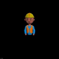 Cartoon Construction Worker Character With Yellow Hard Hat And Blue Shirt
