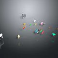 Various Colorful Animal Figures Standing On Dark Background With Reflections