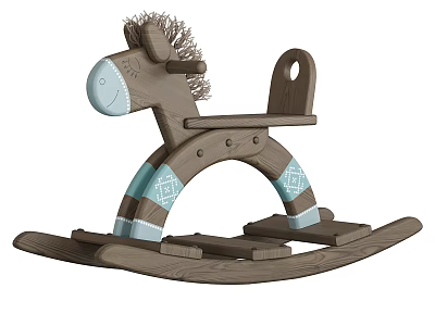 Cute Brown Wooden Rocking Horse Toy Design With Blue Accents 3d model