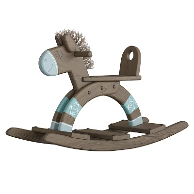 Cute Brown Wooden Rocking Horse Toy Design With Blue Accents 3d model Cute Brown Wooden Rocking Horse Toy Design With Blue Accents 3d model