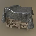 Wooden Table Covered With Stone Texture Cloth And Natural Design Elements 3d model