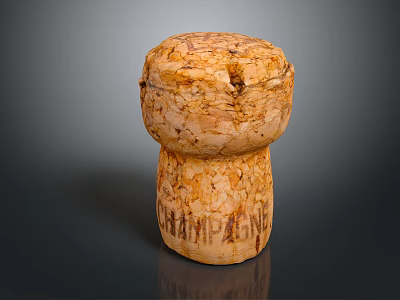 Textured Champagne Cork With Engraved CHAMPAGNE Lettering Isolated On Dark Background 3d model