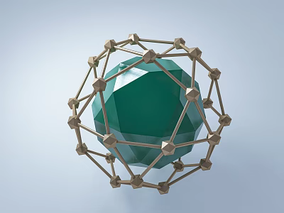 Elegant Decorative Chandelier With Polyhedral Green Gemstone And Golden Metal Frame 3d model
