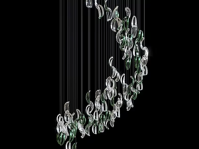 Modern Crystal Chandelier With Crescent Shaped Glass Pendants And Black Wires 3d model