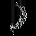 Modern Crystal Chandelier With Crescent Shaped Glass Pendants And Black Wires