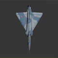 Detailed Blue and White Camouflage Fighter Jet Model with Reflective Surface on Dark Background