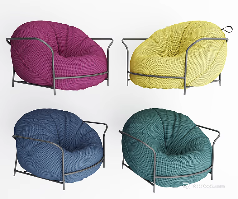 Modern Single Sofa With Metal Frame And Multi Colored Pleated Upholstery Design 3d model