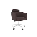 Comfortable Brown Upholstered Office Chair With Armrests Metal Base And Rolling Wheels