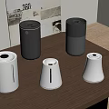 Black And White Small Smart Devices On Wooden Table With Modern Design
