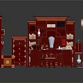 Traditional Red Entryway Cabinet And Side Cabinet Design With Storage Shelves And Drawers