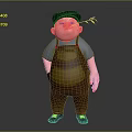Chubby Cartoon Character In Black Cap With Red Nose Green Leaf Blue Shirt Overalls