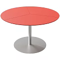 Round Red Dining Table With Silver Metal Legs And Circular Base 3d model