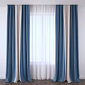 Modern Blue And White Layered Curtains With Sheer Inner Panel Design 3d model