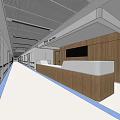 Elevator Hallway Interior With Wooden Walls Reception Counter Ceiling And Exit Signage 3d model