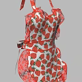 Cute Red And White Strawberry Pattern Aprons With Halter Neck And Lace Trim