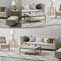 Elegant Modern Sofa And Coffee Table Set With Decorative Pillows Side Tables And Patterned Rug 3d model