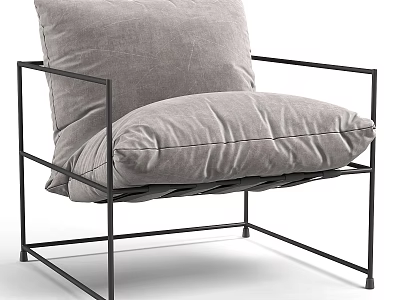 Modern Minimalist Leisure Chair With Black Metal Frame And Gray Cushions 3d model