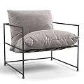 Modern Minimalist Leisure Chair With Black Metal Frame And Gray Cushions
