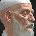 Elderly Man With White Cap Long White Beard And White Clothing Against Black Background