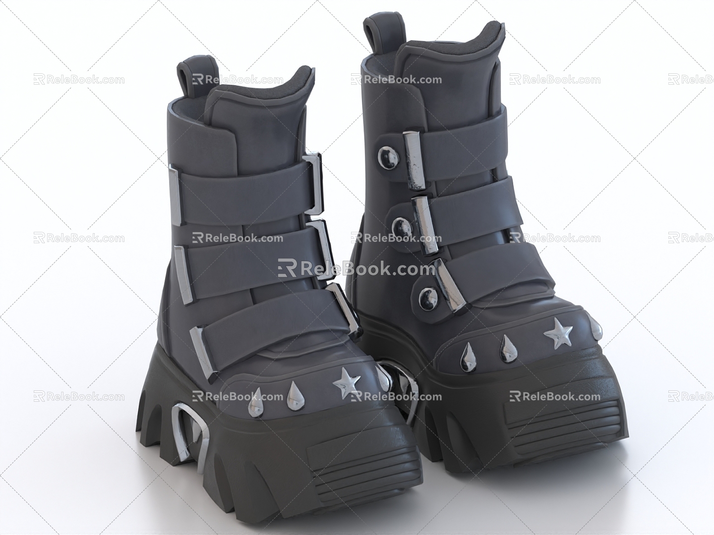 Leather Shoes Leather Boots High-top Leather Boots High Heels 3d model