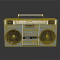 Retro Electronic Boombox with Silver Body Dual Speakers Top Handle Control Buttons and Digital