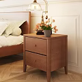 Modern Wooden Bedside Table With Drawers Table Lamp And Flower Vase Decor