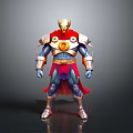 Superhero 3D Character Model With Golden Helmet Red Cape Yellow Chest Emblem And Blue Bodysuit