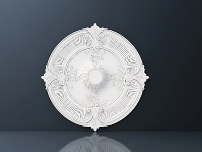 White Circular Carved Ceiling Medallion With Intricate Patterns On Dark Background 3d model