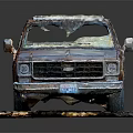 Rusty Old Vintage Truck With Weathered Body On Display Base Platform