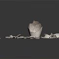 Broken Pottery Display With Shattered Ceramic Pieces Scattered on Black Surface 3d model