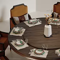 Dining Table Set with Orange Chairs Dark Frames and Vase with Branches in Light Background