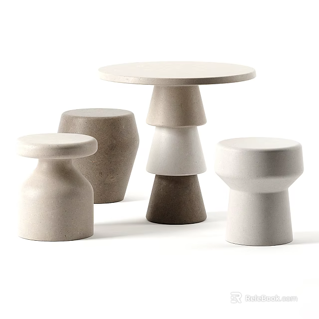 Modern Minimalist Concrete Side Tables With Stacked Bases And Multiple Designs 3d model 