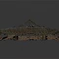Traditional Architecture Roof Model with Brown Tiles and Wooden Beam Assembled Components