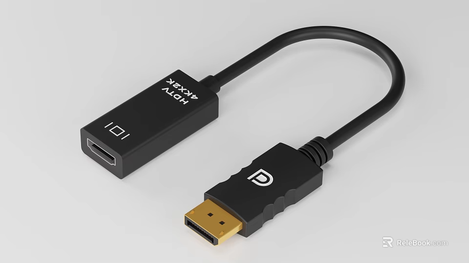 Black HDMI Adapter With Flexible Cable Gold Plated Connector And D Logo 3d model 