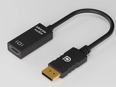 Black HDMI Adapter With Flexible Cable Gold Plated Connector And D Logo 3d model