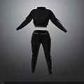 Black Sporty Tracksuit with Cropped Top and White Striped Pants Two Piece Activewear Set