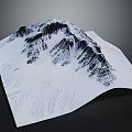 Garden Landscape Design On White Paper With Black Mountain Pattern Curled Edges And Dark Background