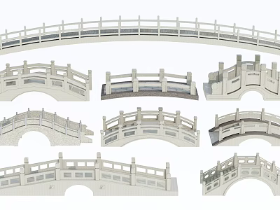 Various Styles of Landscape Bridges With Arched Structures and Decorative Railings 3d model