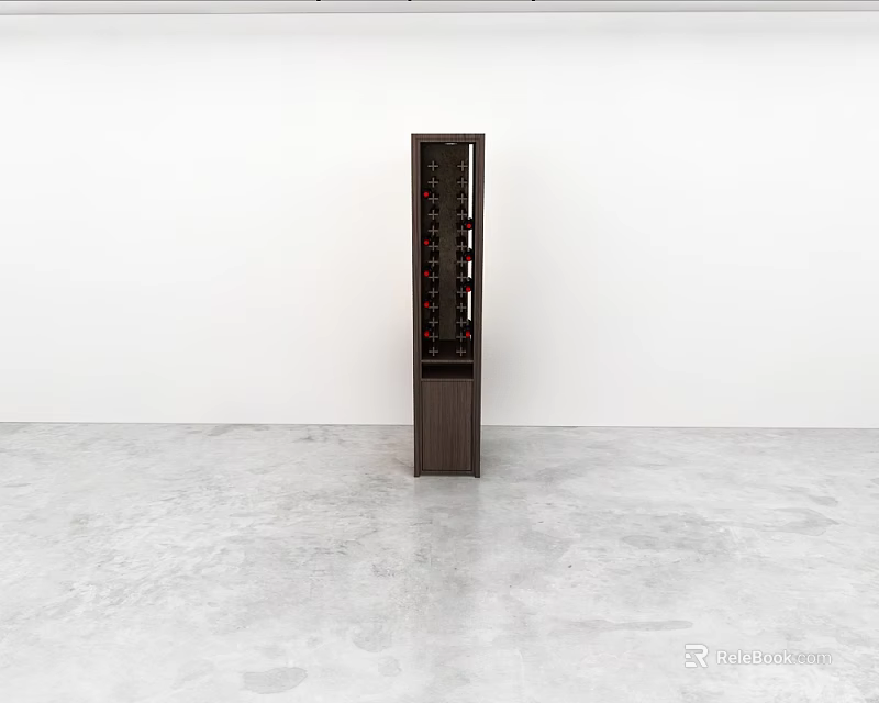 Modern Wooden Wine Cabinet With Vertical Bottle Racks In Minimalist Interior 3d model 