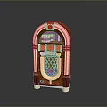 Vintage Jukebox With Classic Wooden Cabinet And Decorative Red Accents