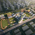 Modern School Campus Buildings With Green Spaces And Sports Facilities Design 3d model