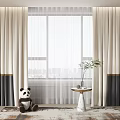 Beige Curtains With Black And Gold Bottom Trim For Window Decoration